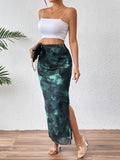 Tie Dye Side Split Slim Skirt, Elegant High Waist Maxi Skirt For Spring & Summer, Women's Clothing
