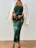 Elegant Strapless Bodycon Floral Print Tube Dress - Ruched, Split, Club & Party Wear for Women