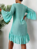 [Tie Neck Ruffle Hem Dress] Elegant Long Sleeve Tie Neck Ruffle Hem Dress - Women's Spring & Fall Clothing