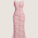 High Stretch Floral Print Mesh Cami Dress - Machine Washable, Lettuce Hem - Perfect for All Seasons