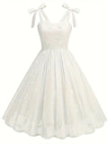 New Women'S Embroidered Mesh Tie-Up Dress