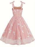 New Women'S Embroidered Mesh Tie-Up Dress