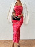 Elegant Strapless Bodycon Floral Print Tube Dress - Ruched, Split, Club & Party Wear for Women