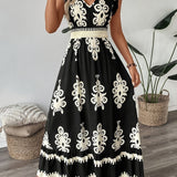 [100% Polyester V-Neck Midi Dress] Spring/Summer Floral Print V-Neck Dress with Flutter Sleeves and Waist Cinch, A-Line Midi, 100% Polyester - Machine Washable, Fly Fly Sleeves, A-Line voguable