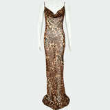 spring and summer women's clothing ins Amazon hot selling new styles suspenders open back leopard dress evening dress