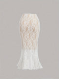 Dreamy Two-piece White Lace Women's Suit - Vest and Fish Tail Skirt