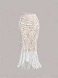 Dreamy Two-piece White Lace Women's Suit - Vest and Fish Tail Skirt