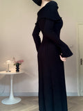 Long Sleeve 3D Floral Off-Shoulder Knit Dress - Solid Color, Regular Fit, A-Line, Winter Fashion, Sweater Knit Fabric