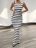 [Slim Sleeveless Striped Dress] Feminine Slim Striped Sleeveless Dress