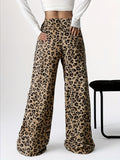 Y2K Elastic Waist Wide Leg Pants - Leopard Pattern Low Waist For Spring & Fall - Women's Clothing