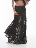 Women Summer Skirt Casual See-Through Lace Elastic A-Line Skirt for Beach Vacation Club Streetwear Aesthetic Clothes