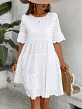 Pure Color Embroidered Dress - Hollowed-Out Lining, Elegant, Unique for Special Occasions