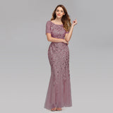 Slim fitting mesh sequin evening dress fishtail dress for women