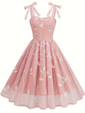 New Women'S Embroidered Mesh Tie-Up Dress
