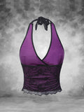 Sexy Halter Gothic Lace Floral Contrast Top - Women'S Blouse - Perfect for Spring, Summer, and Autumn Back-To-School Season