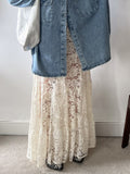 Women Summer Skirt Casual See-Through Lace Elastic A-Line Skirt for Beach Vacation Club Streetwear Aesthetic Clothes
