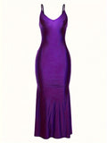 V Neck Spaghetti Strap Backless Dress - Seamless Solid Bodycon for Night Out - Fashionable Womens Clubbing Gown