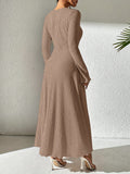 Autumn/Winter Fashion Women's A-Line Ribbed Knit Dress, V-Neck, Ruffled Hem, Solid Color, Polyester, Adult Size, 99080719