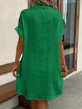 Women's 100% V-Neck Blouse Dress - Light Blue, Casual, Short Sleeves, Button Details, Machine Washable, All-Season Comfort
