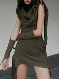 Vintage Army Green With Sleeve Dress
