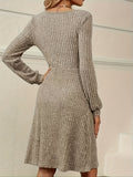 Elegant Square Neck A-Line Long Sleeve Dress - Women's Slim Fit Dresses for Spring & Fall - Chic, Comfortable, and Versatile Clothing for Ladies
