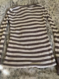 [Long Sleeve Striped Cotton T-Shirt] Y2K-Inspired Striped Cotton Blend T-Shirt for Women - Casual Long Sleeve, Round Neck Top with Mid-Stretch Fabric