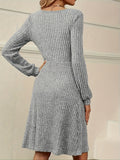 Elegant Square Neck A-Line Long Sleeve Dress - Women's Slim Fit Dresses for Spring & Fall - Chic, Comfortable, and Versatile Clothing for Ladies