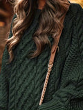 Women's Long Sleeve Cable Knit Dress, Casual Solid Color Crew Neck Loose Fit Knitted Dress for Everyday Wear