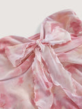 [Floral Knotted Tube Top] Floral Print Knotted Front Tube Top, Vacation Style Strapless Hanky Hem Top For Spring & Summer, Women's Clothing