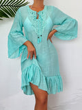 [Tie Neck Ruffle Hem Dress] Elegant Long Sleeve Tie Neck Ruffle Hem Dress - Women's Spring & Fall Clothing