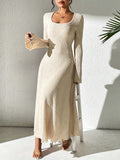 Autumn/Winter Fashion Women's A-Line Ribbed Knit Dress, V-Neck, Ruffled Hem, Solid Color, Polyester, Adult Size, 99080719