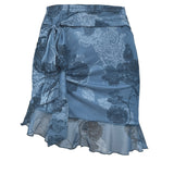 High Stretch Print Mesh Skirt for Women - Asymmetrical Hem, Machine Washable