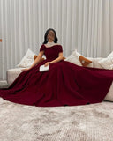 Velvet Evening Gown 2025 Off Shoulder Prom Dress Pleated Pearl High Neck Mesh Panel Long Formal Party Dress Customized