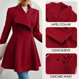 Women's Coats Winter Solid Color Long Sleeve Lapel Button-Up Work Coats New Year Red Valentine's Day Gift Outerwears