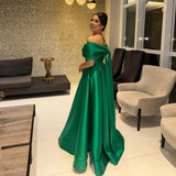 Off Shoulder Green Evening Gown 2025 Elegant Bow Backless Formal Dress A Line Long Prom Dress Party Gown Customizd