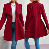 Women's Coats Winter Solid Color Long Sleeve Lapel Button-Up Work Coats New Year Red Valentine's Day Gift Outerwears