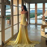 Customized Elegant Strapless Yellow Elegant Evening Gown 2025 Chiffon Mermaid  Long Prom Dress Formal Party Gown