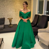 Off Shoulder Green Evening Gown 2025 Elegant Bow Backless Formal Dress A Line Long Prom Dress Party Gown Customizd