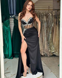 Elegant Black White Strapless Formal Gown Gala Mermiad Prom Dress Draped Train Evening Gown Party Wear Dress Customized