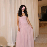 Customized Exquisite Pink Beaded Birthday Gown 2025 Party Gown Strapless Formal Dress Sequins Arabic A Line Prom Dress