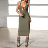 Causal Sleeveless Tie Up Long Dress