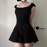 Black Backless Tie Up A-Line Dress