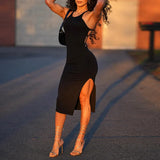 White Backless Sleeveless Side Split Dress