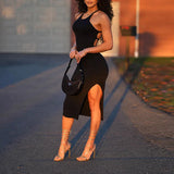 White Backless Sleeveless Side Split Dress