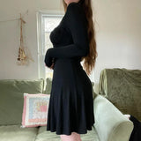 Black Square Neck Long Sleeve Dress