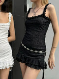 Sexy Strap Jacquard Ruffles Sleeveless Dress