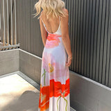 Flowers Printing Strap Backless Beach Dress