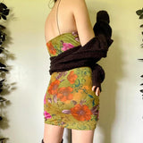 Vintage Spaghetti Strap Flowers Printing Skinny Dress