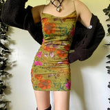 Vintage Spaghetti Strap Flowers Printing Skinny Dress