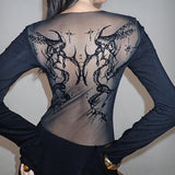 Gothic Dark Print Mesh Transparent Dress